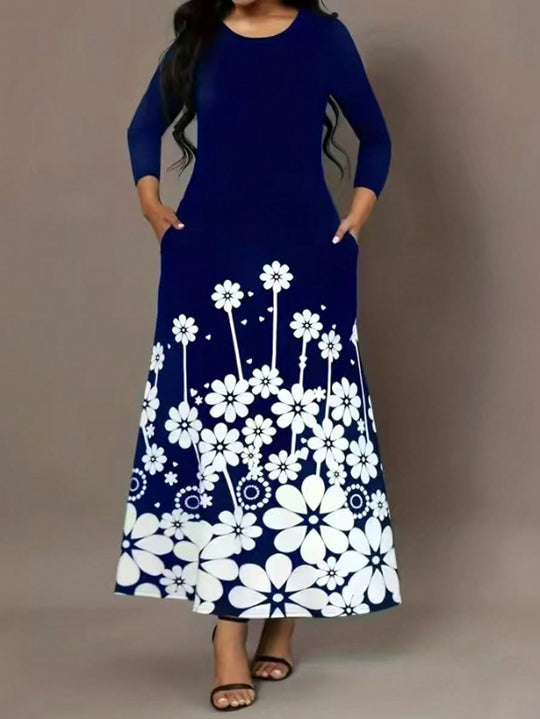 Damen Maxikleid mit floralen Mustern und praktischen Taschen EB