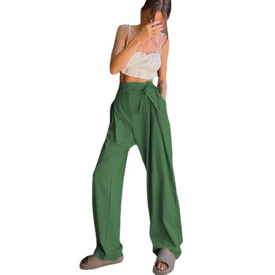 Damen Weitgeschnittene Chinohose mit seitlichem Bindegürtel EB