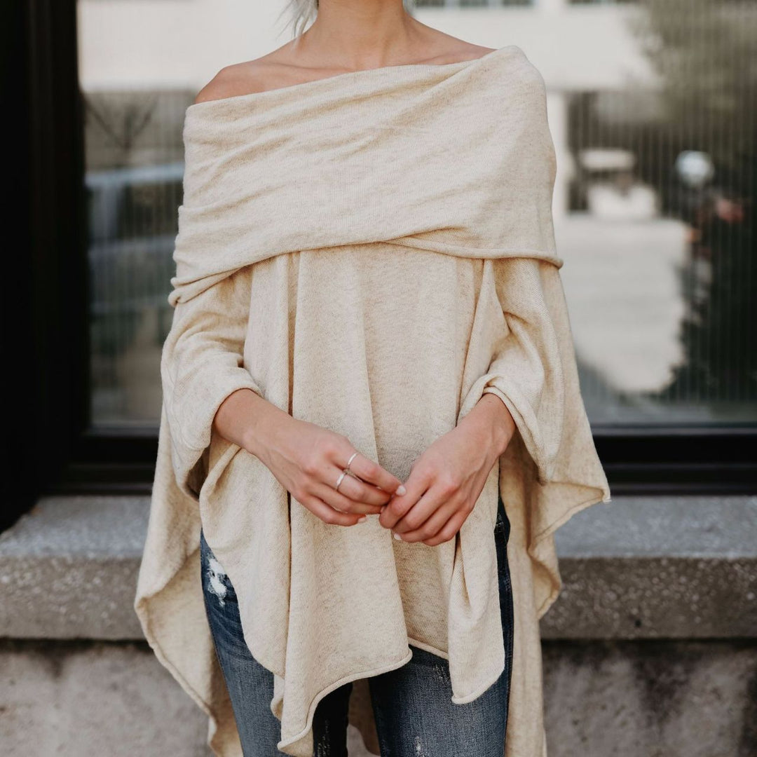Damen lässiger Poncho mit asymmetrischem Saum EB