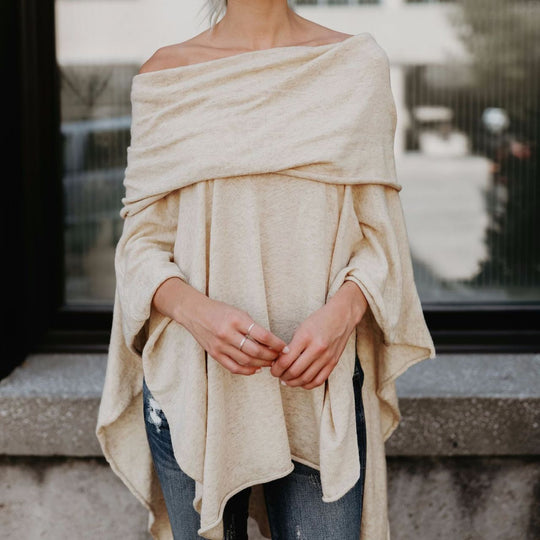 Damen lässiger Poncho mit asymmetrischem Saum EB