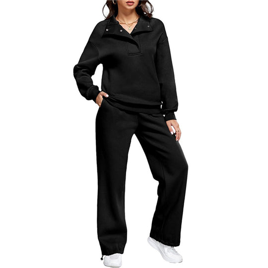 Damen Bequemes Freizeit-Set mit Stehkragen und weiten Hosen EB