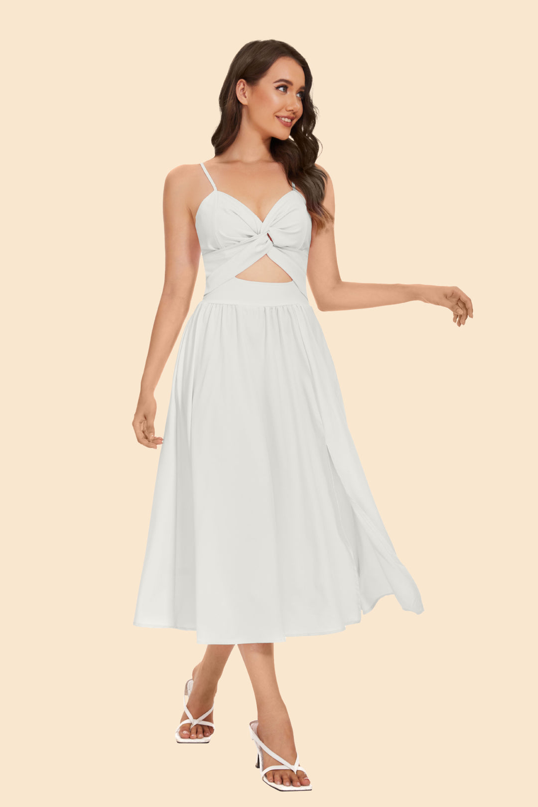 Damen Zweiteiler Ensemble mit elegantem knotenfreier Bluse und fließendem Rock mit Schlitz EB