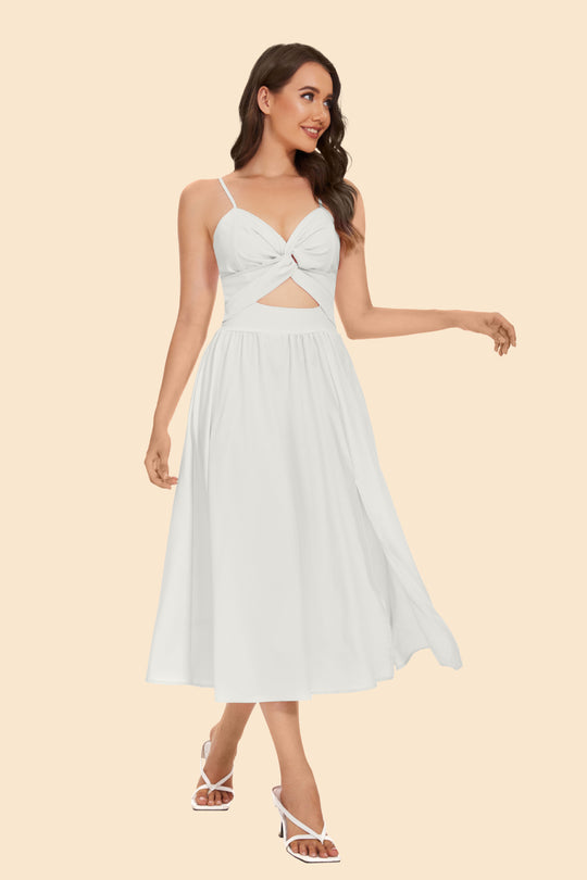 Damen Zweiteiler Ensemble mit elegantem knotenfreier Bluse und fließendem Rock mit Schlitz EB