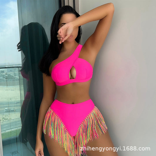Damen Einseitiger Bikini mit fransigem Saum EB