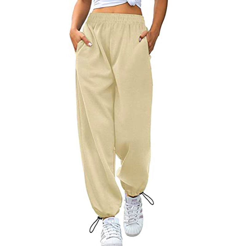 Damen lässige Sporthose mit hohem Bund und seitlichen Taschen EB