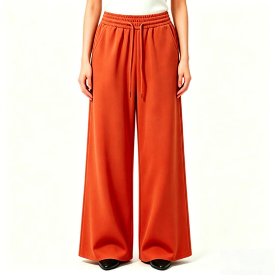Damen nan weite High-Waist Loungehose mit elastischem Bund, Kordelzug und fließendem Jersey EB