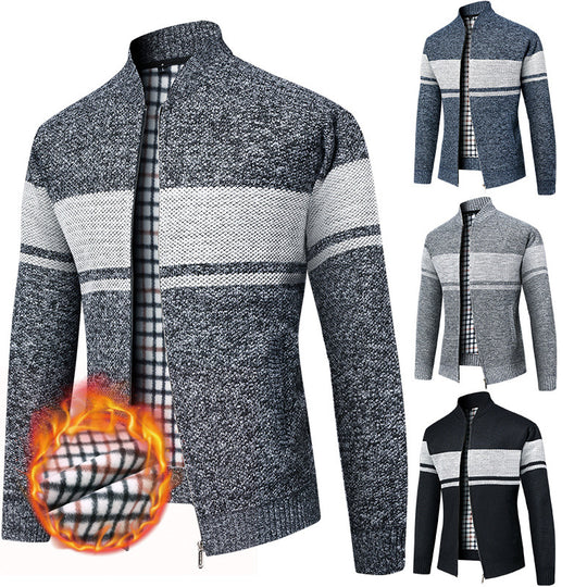 Herren modischer Strickjacke mit modernem Stehkragen und warmem Innenfutter EB
