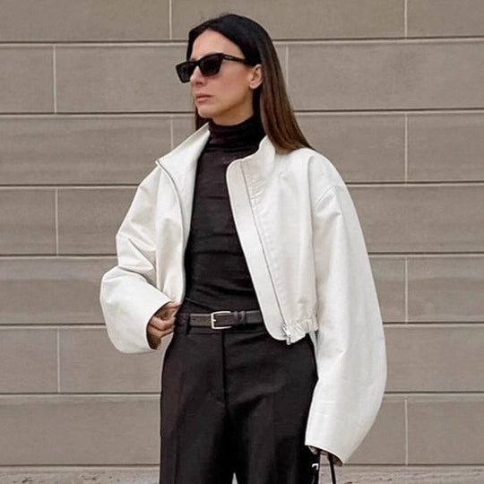 Damen Modische Kurzjacke mit hohem Kragen und voluminösen Ärmeln EB