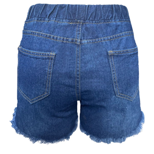 Damen Denim-Shorts mit Elastikbund und Destroyed-Effekten EB