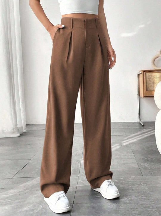 Damen Elegante Bundfaltenhose mit weitem Schnitt EB