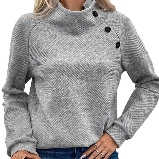 Damen Pullover mit hoher Kragenlinie und stilvollen Knöpfen EB