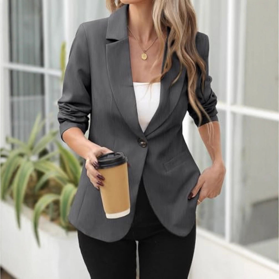 Damen Eleganter Stretch-Blazer mit figurformender Taille, Ein-Knopf und Schalkragen EB