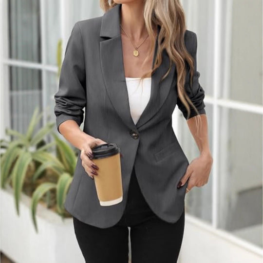 Damen Eleganter Stretch-Blazer mit figurformender Taille, Ein-Knopf und Schalkragen EB