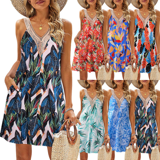 Damen Sommerliches Freizeitkleid mit Brautspitzen-Ausschnitt EB