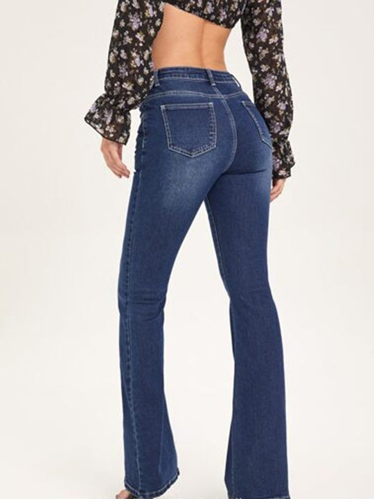 Damen Bootcut Jeans mit verschlissenen Details und hohem Bund EB
