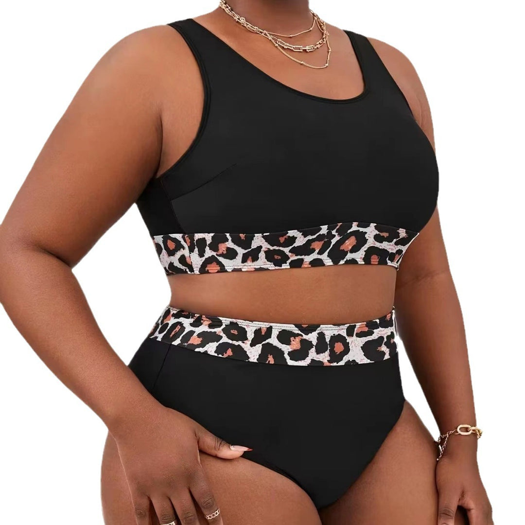 Damen Sportlicher Hochschnitt-Bikini mit Leopardenmuster EB