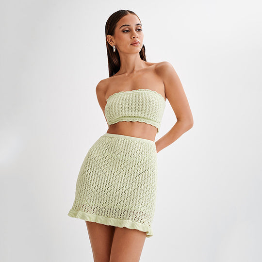 Damen elegantes Häkelkleid mit tiefem Ausschnitt EB