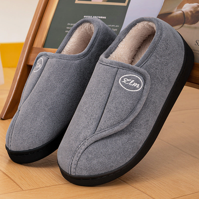 Damen Bequeme und warme Hausschuhslipper mit verstellbarem Klettverschluss EB
