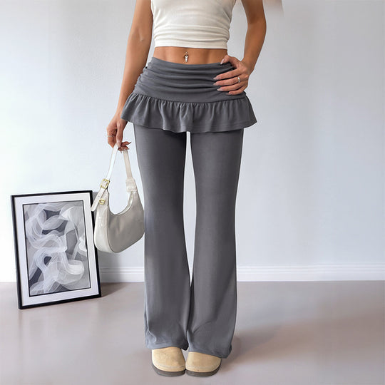 Damen Hochwertige Flared Hose mit Rüschendetails EB