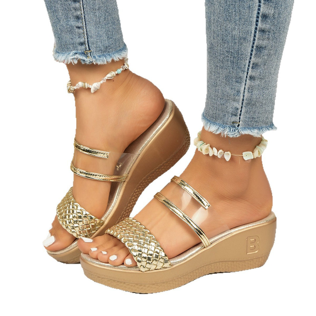 Damen Bequeme Mules mit dekorativer Flechtstruktur und elegantem Silberakzent EB