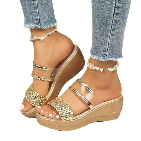 Damen Bequeme Mules mit dekorativer Flechtstruktur und elegantem Silberakzent EB