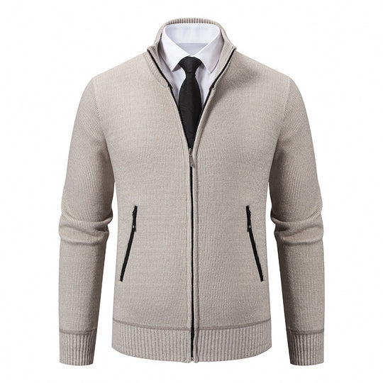 Herren Strickjacke mit hohem Kragen und modernen Reißverschlusstaschen EB