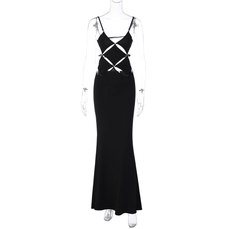 Damen glamouröses Maxikleid mit einzigartigem Schnitt und eleganten Schlaufen EB