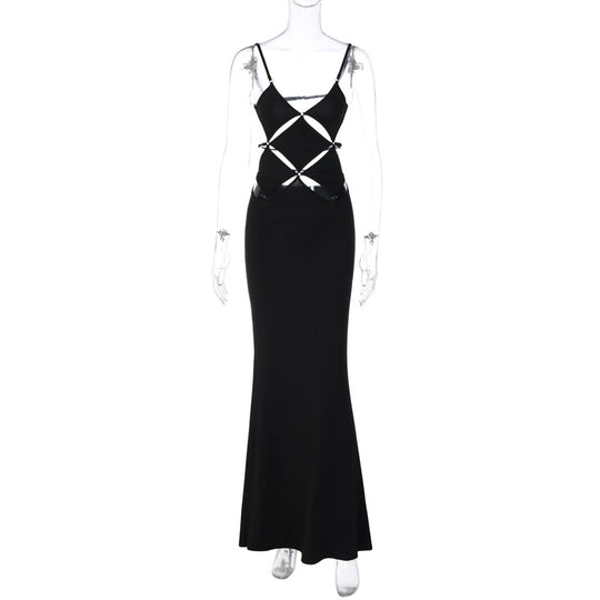 Damen glamouröses Maxikleid mit einzigartigem Schnitt und eleganten Schlaufen EB