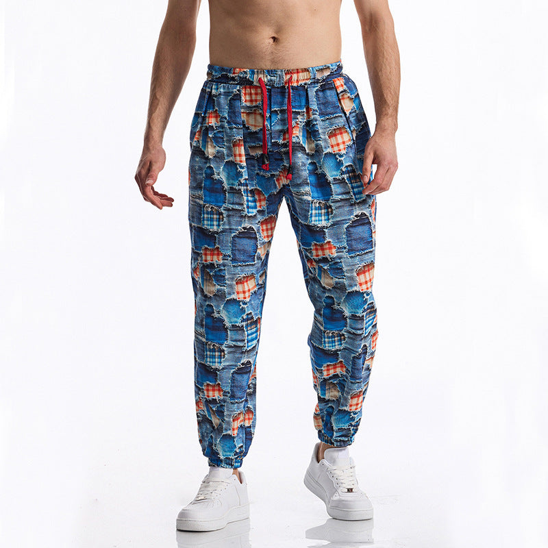 Herren lässige Harem-Hose mit buntem Muster und elastischem Bund EB