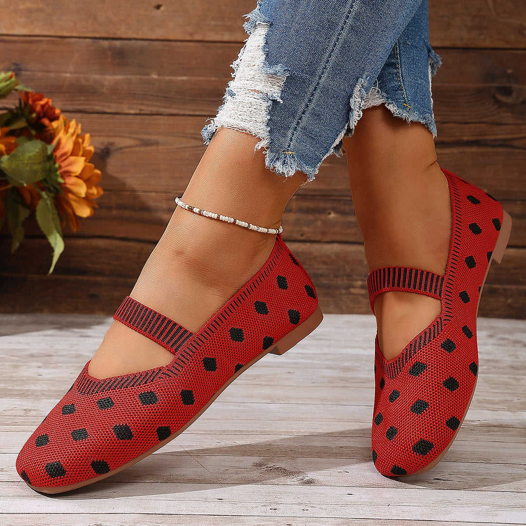 Damen Ballerinas mit elastischem Riemen und Polka-Dots EB