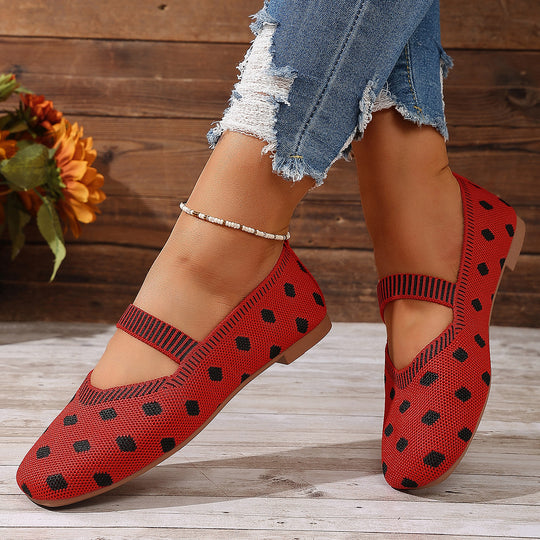 Damen Ballerinas mit elastischem Riemen und Polka-Dots EB