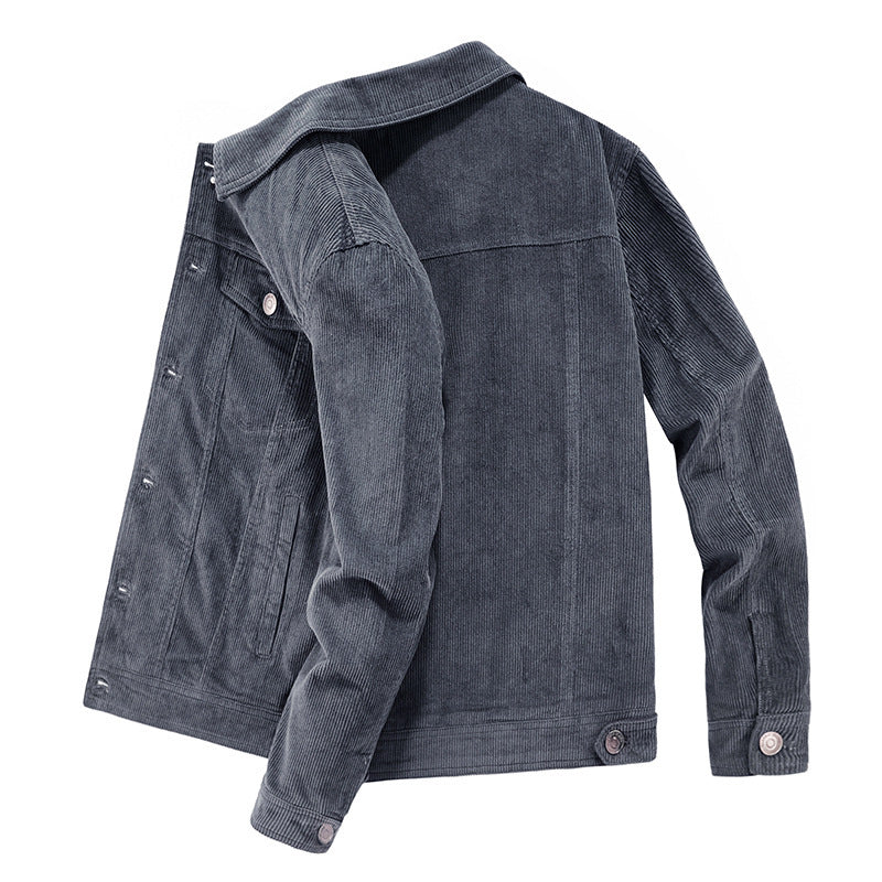 Herren Feincord-Workerjacke im Trucker-Schnitt mit verdeckter Knopfleiste EB