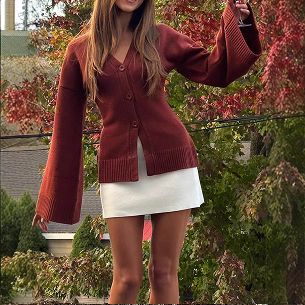 Damen lässiger Cardigan mit weiten Ärmeln und Knopfdetails EB