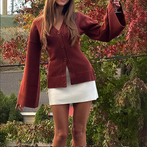 Damen lässiger Cardigan mit weiten Ärmeln und Knopfdetails EB