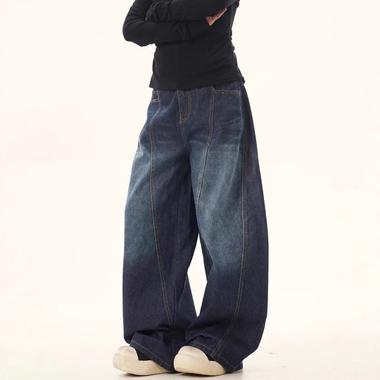 Damen weite High-Waist Jeans mit einzigartigem Design und lässigem Schnitt EB