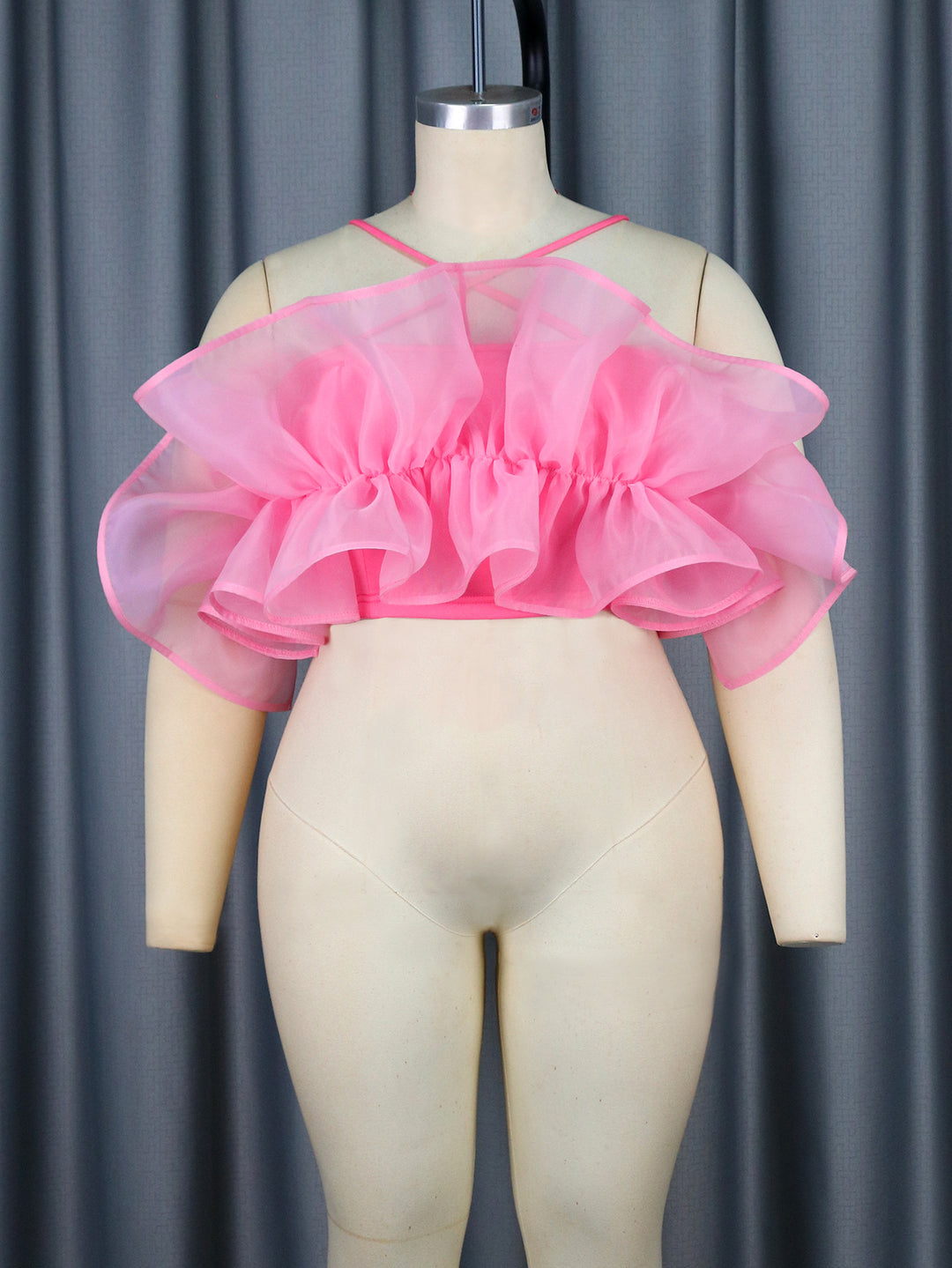 Damen Verspieltes Chiffonoberteil mit voluminösem Rüschendesign EB