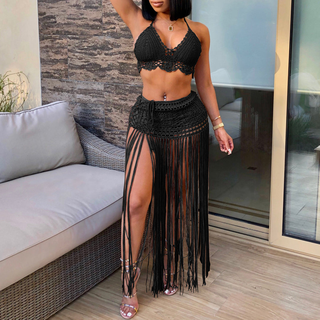 Damen gehäkeltes Strand-Outfit mit fransigen Details EB