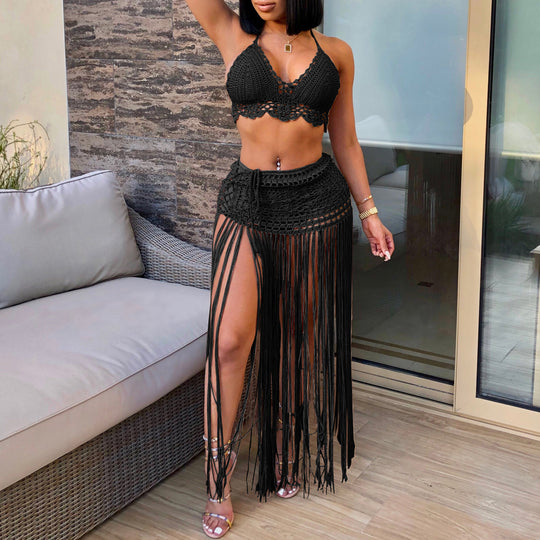 Damen gehäkeltes Strand-Outfit mit fransigen Details EB