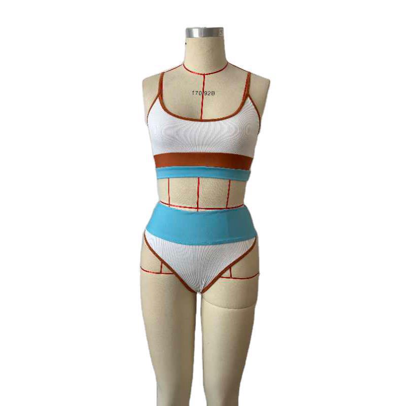Damen Sportlicher Zweiteiler Bikini mit hohem Bund und besonderen Kontrasten EB