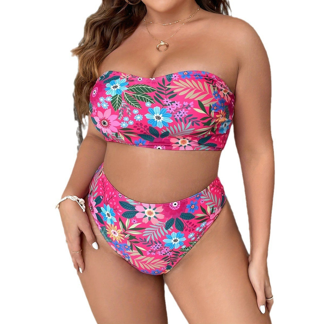 Damen Bandeau-Bikini mit floralem Design und hohem Bundeschnitt EB