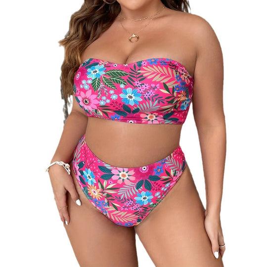 Damen Bandeau-Bikini mit floralem Design und hohem Bundeschnitt EB