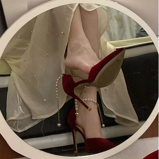 Damen elegante Pumps mit schimmerndem Riemchen EB