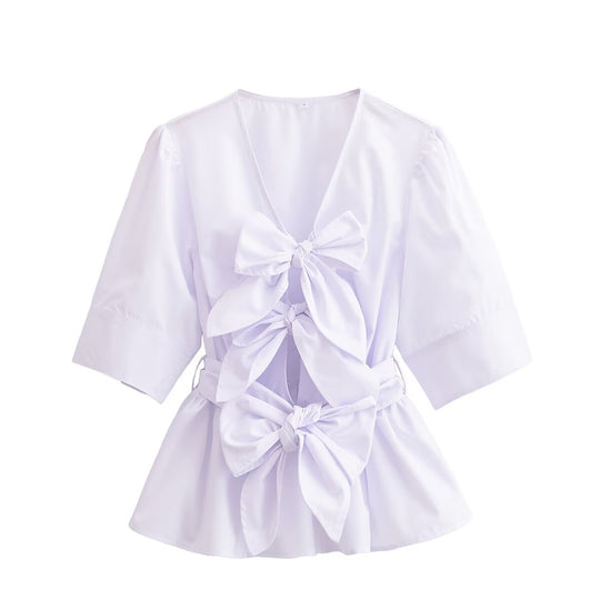 Damen elegante Bluse mit Schleifendetails EB