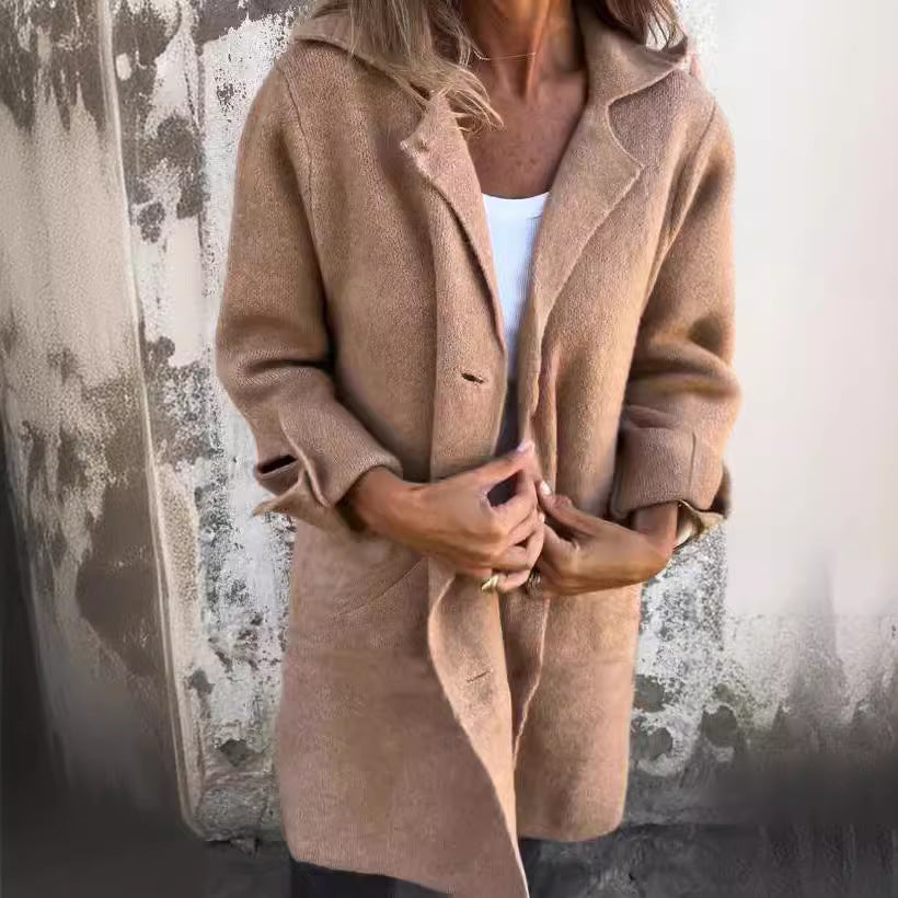 Damen kuscheliger Oversize-Mantel mit praktischen Taschen und elegantem Revers EB