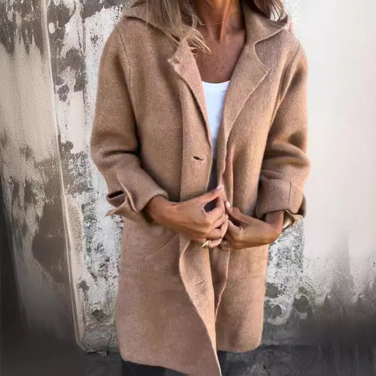 Damen kuscheliger Oversize-Mantel mit praktischen Taschen und elegantem Revers EB