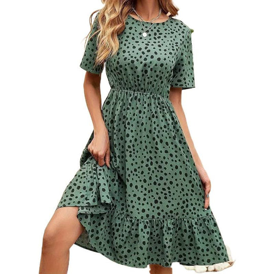 Damen Sommerliches A-Linien Kleid mit Rüschensaum und Punkten EB