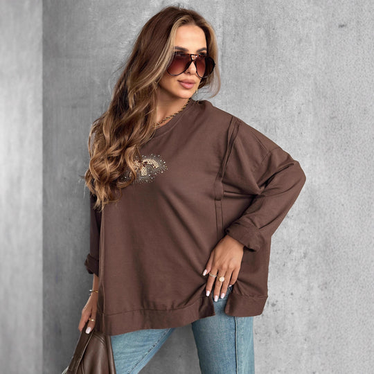 Damen Oversized Sweatshirt mit Glitzer-Print EB