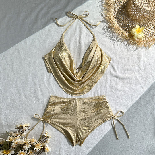 Damen Luxuriöses Strand-Set mit kunstvollem Drapé und verstellbarem Bund EB