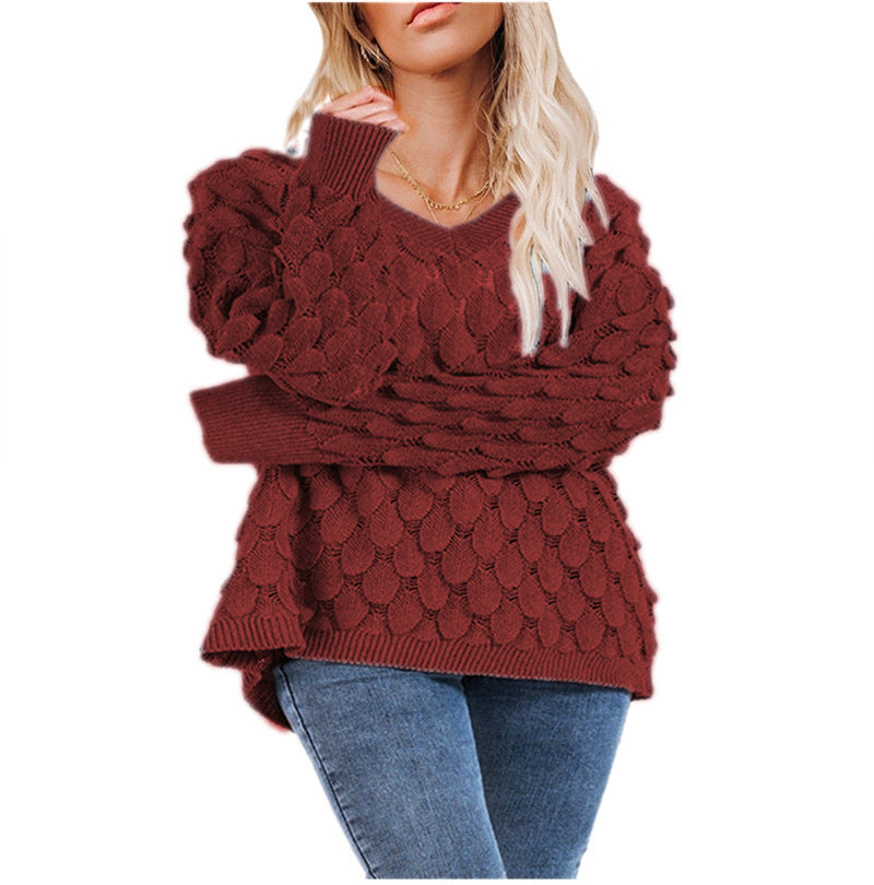 Damen Strickpullover mit strukturiertem Wabendesign EB