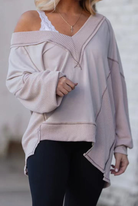 Damen Lässiger Pullover mit halbarm und V-Ausschnitt EB